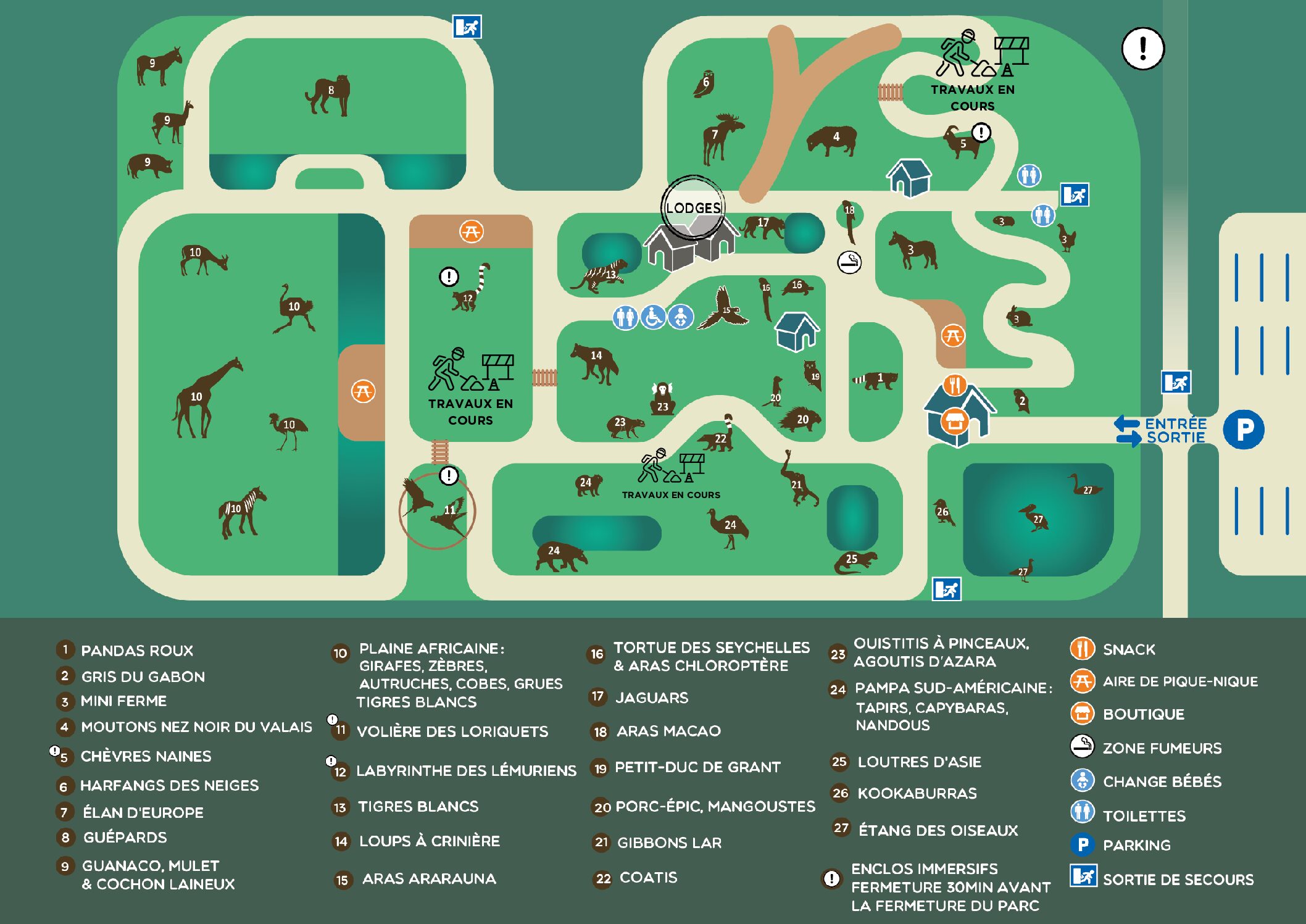 Plan du parc du zoo de Bordeaux Pessac